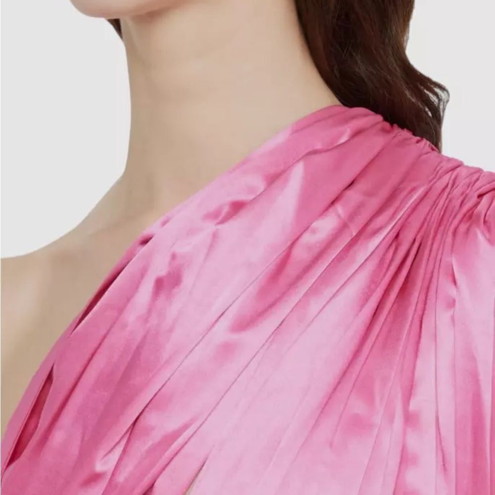 Bronx and Banco Aphrodite Ruched One Shoulder Cutout Pink Gown 4/5 NWT  $780 - Picture 6 of 9